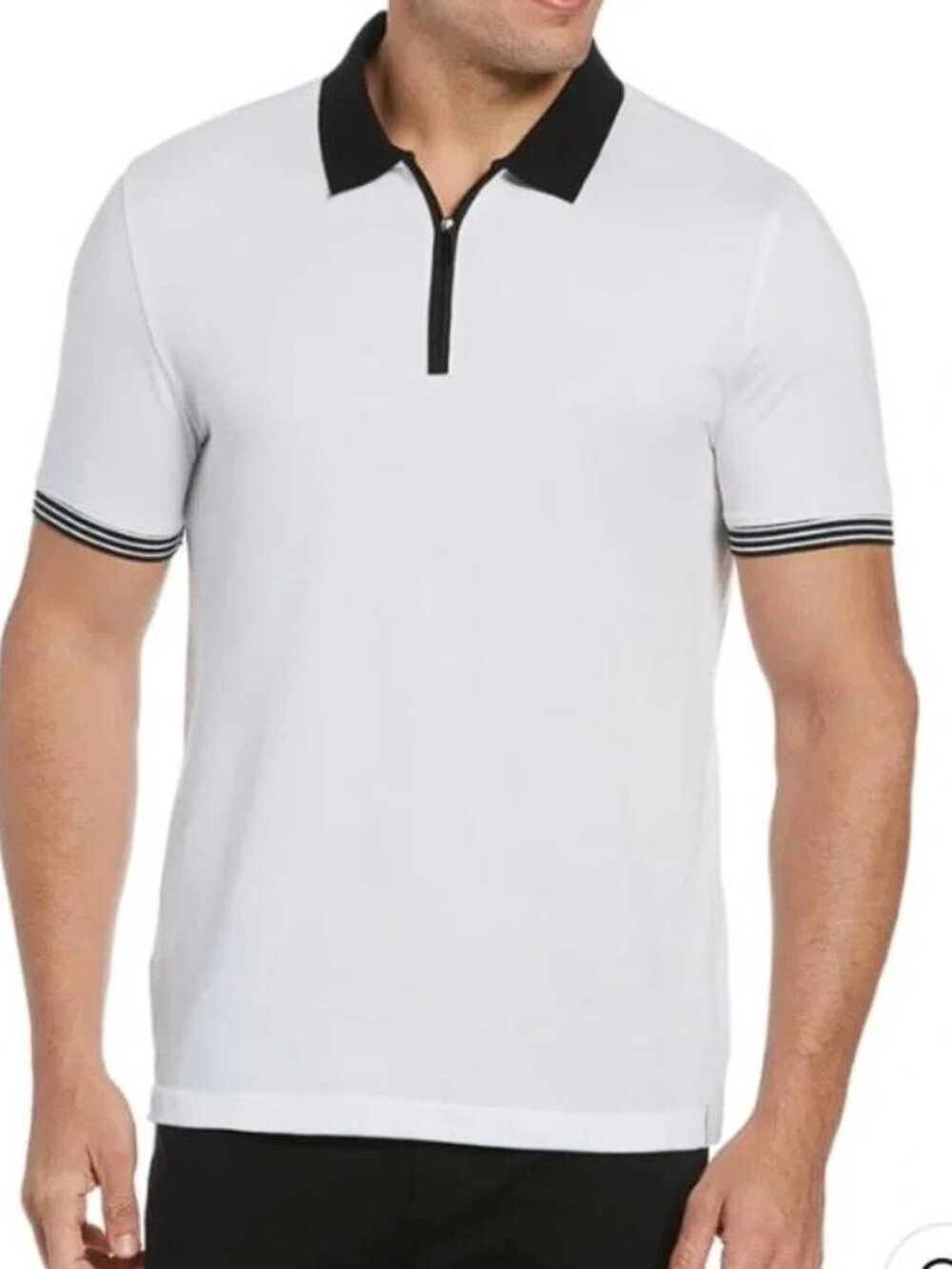 PERRY ELLIS Men's Icon Quarter Zip Polo Shirt Size L in Black/White